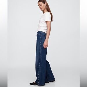 High Rise SuperSoft Studded Wide-Leg Jeans